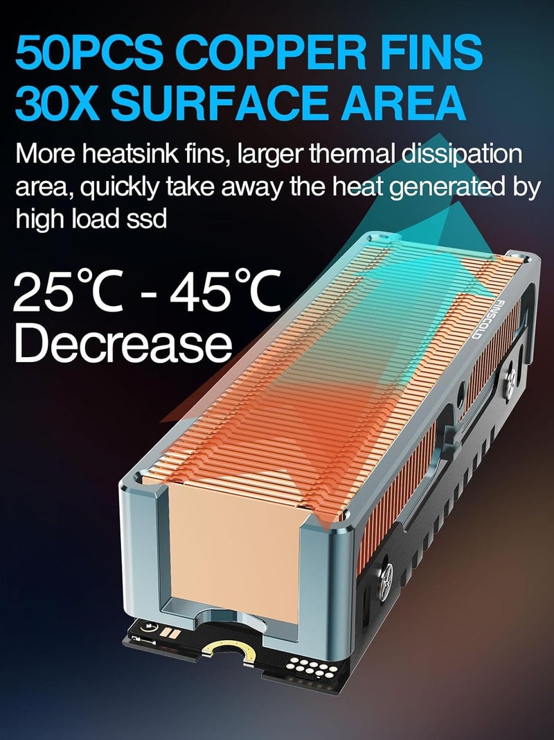 JEYI Q150 M.2 HeatSink, Cooper Fins with Aluminum Frame Passive Heat Sinks - Finscold Q150-1.7mm / 0.68" - Image 4